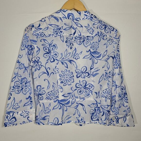 Jones New York Blue and White Flora Button Shirt - Picture 5 of 10